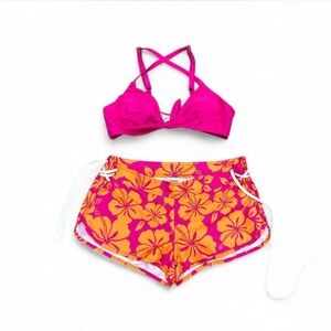 Old Navy Pink and Orange Floral Swim Trunks